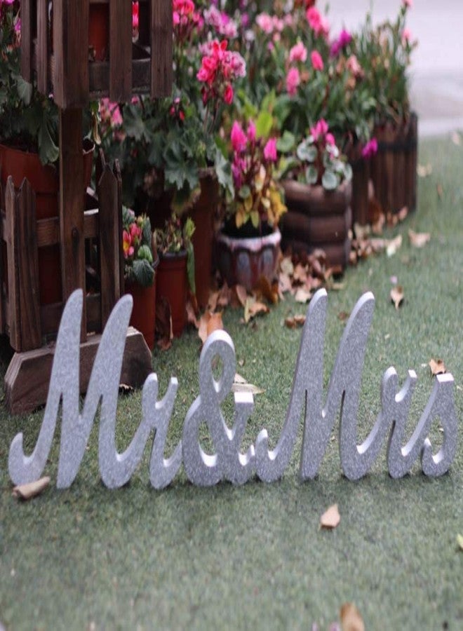 Amajoy Large Vintage Silver Glitter Mr & Mrs Wooden Letters Wooden Sign for Wedding Decoration Home Decoration Table Decoration - Image 1